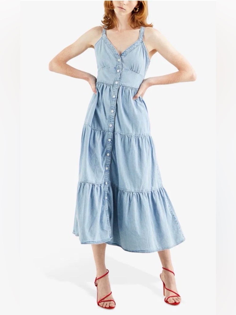 NWT LEVI’S Sabine Denim Tiered Midi Dress - Picture 2 of 13